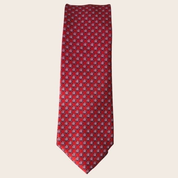 Canali 1934 Necktie Men Red Blue Geometric Design 100% Silk Made in Italy 3